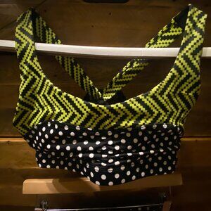 Onzie Hot Yoga High Rise. black, white, green Polka Dot Athletic bra top M/L